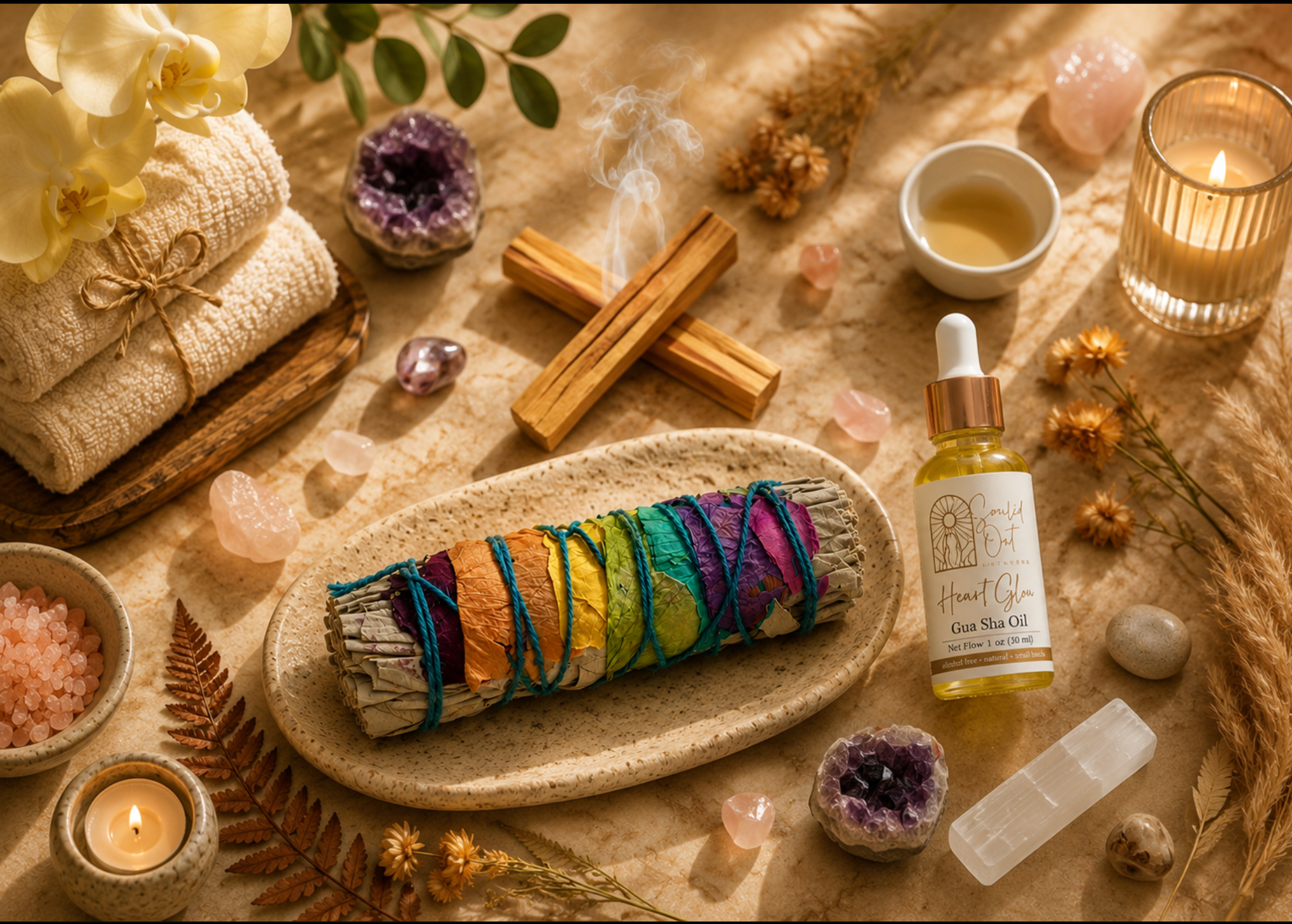 Chakra Sage Smudge Stick with Rose Petals