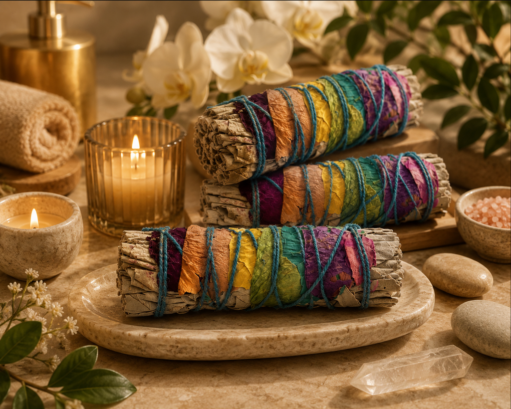 Chakra Sage Smudge Stick with Rose Petals